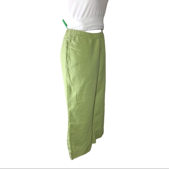 J Jill Light Green 100% linen Wide Crop Pants Side Pocket Size S petite - Picture 3 of 12